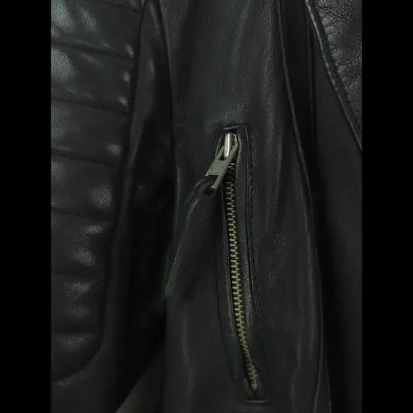 ALLSAINTS Women's Sz 4 S STEINE Black Leather Motorcycle Rider Zip Jacket